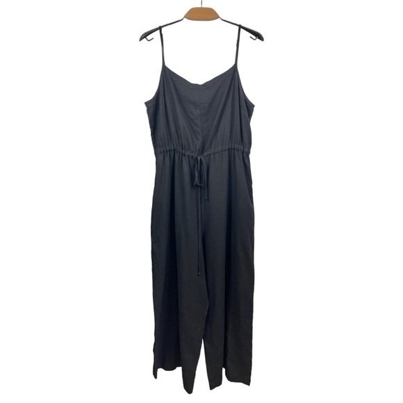 Emma and Michele Black Linen Blend Wide Leg Tie Waist Jumpsuit Size 16 - Picture 2 of 5